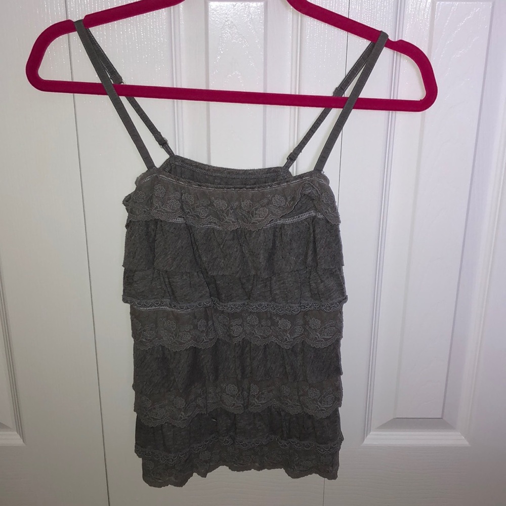 GRAY CAMI WITH LACE DETAILING